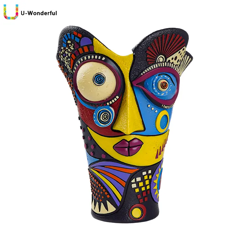 u-wonderful Abstract Pop Art Face Vase - 0-50 cm Decorative Flower Vase with Eye Detail, Picasso Look Resin Head Planter, Vibrant Surrealist Pot, Quirky Modern Home Decor, Tabletop Centerpiece, Unique Gift for Plant Lovers, Decorative Vases