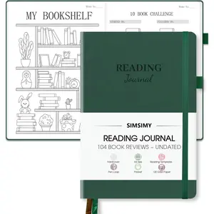 Reading Journal with 104 Book Reviews Book Journal for Books Lovers & Readers Review Track Reading Progress Reading Log Notebook Gift A5 Dark Green