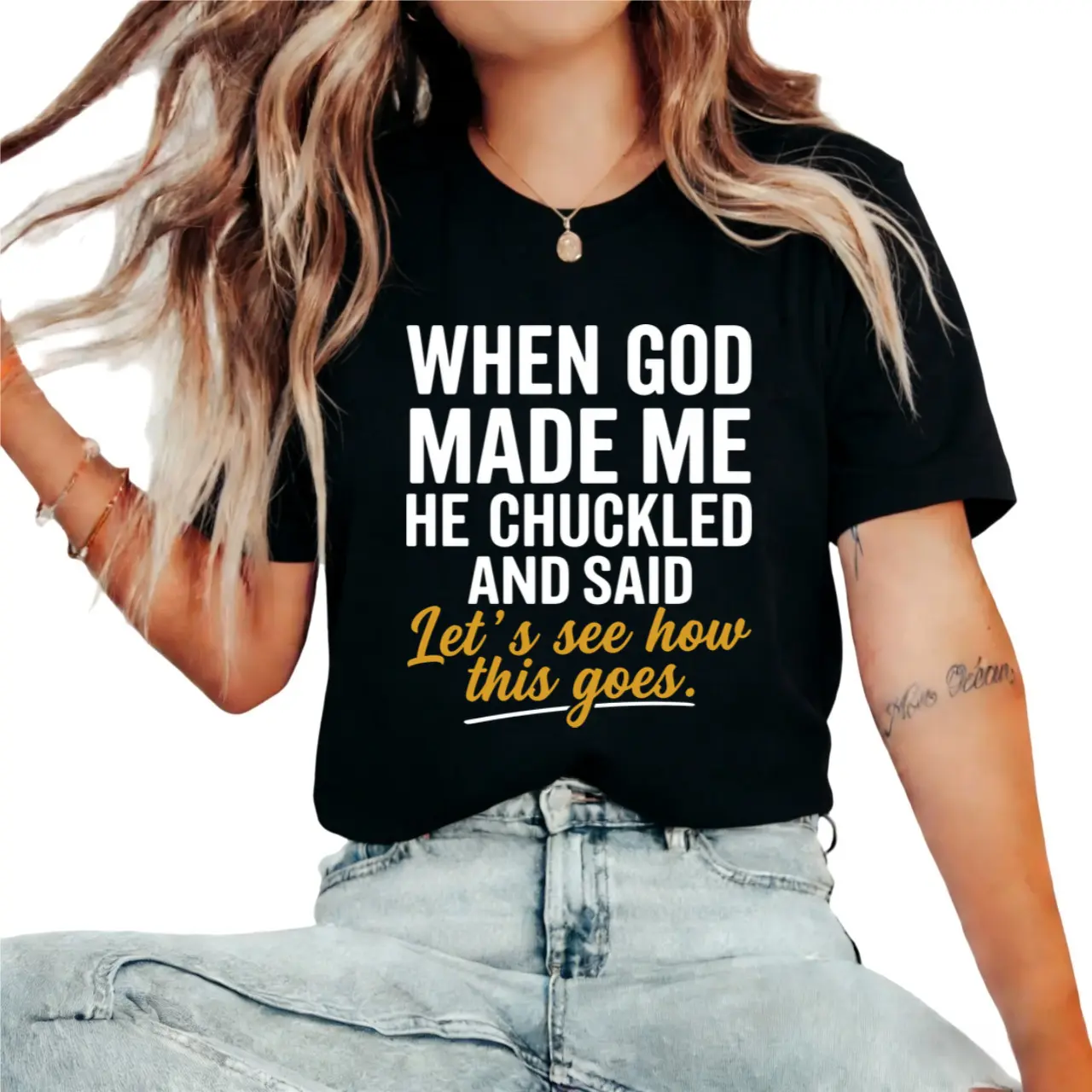 Playful Cursive Tee – Embrace Life’s Unpredictable Journey with Lighthearted Spirit and Divine Humor