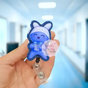 NICU Labor and Delivery Glove Doll Badge Reel - Blue Glitter Design