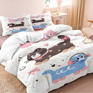 3-piece duvet cover set, featuring a playful cartoon cat illustration, 3D digitally printed bedding, suitable for bedroom and guest room home decor (1 duvet cover, 2 pillowcases, duvet not included) Machine washable, zipper