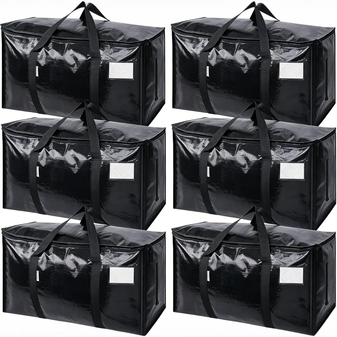 Large Heavy Duty Totes, Visible Labels & Wrap-Around Handles, Travel Organizer Bag, Bedding Organizer Storage, Durable Lightweight Organiser, Space-Saving Storage Organization (Back to School Moving Box Alternative)