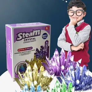 Steam Science Crystal Growing Experiment 1 Crystal Kit, DIY Growing Crystal Kit, includes a crystal seed, a packet of crystal powder, a measuring cup, a stirring rod, and an instruction manual. for ages 8 and up, a perfect Halloween/Christmas gift