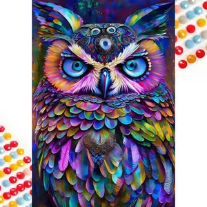 5D DIY Full Drill Diamond Painting - Diamond Art Kit Colorful Owl Mosaic Canvas DIY Wall Art, Home Wall Decoration