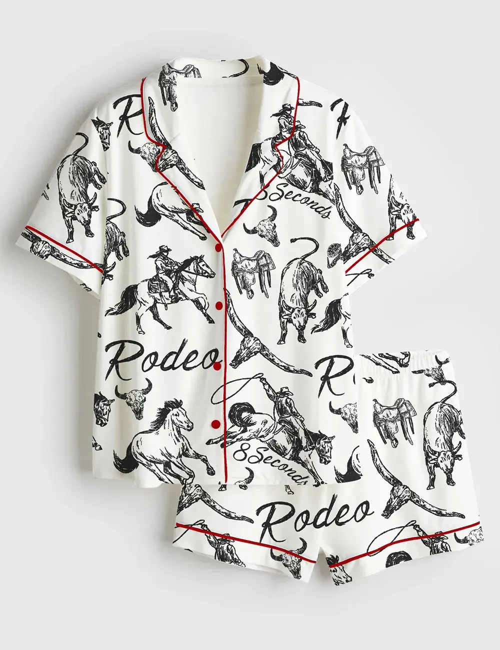 Rodeo Cowboy Western Bull Riding Horse Roping 8 Seconds Pajama Set, Sleepwear for Women