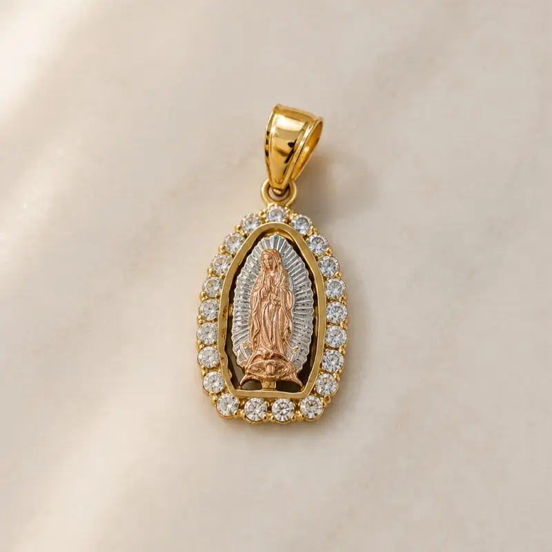 10k Gold Guadalupe Charm, Fine Jewelry Pendant for Necklaces