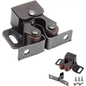 6 Pack Double Roller Catch Cabinet Latch Hardware for Cupboard Closet Kitchen Cabinet Door and RV Cabinet, Bronze