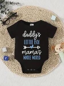 Daddy's Little Boy Casual Babywear Black Cotton Bodysuit for Baby & Toddler Boys - Short Sleeves, Non-Transparent, Tagless Design, Machine Washable