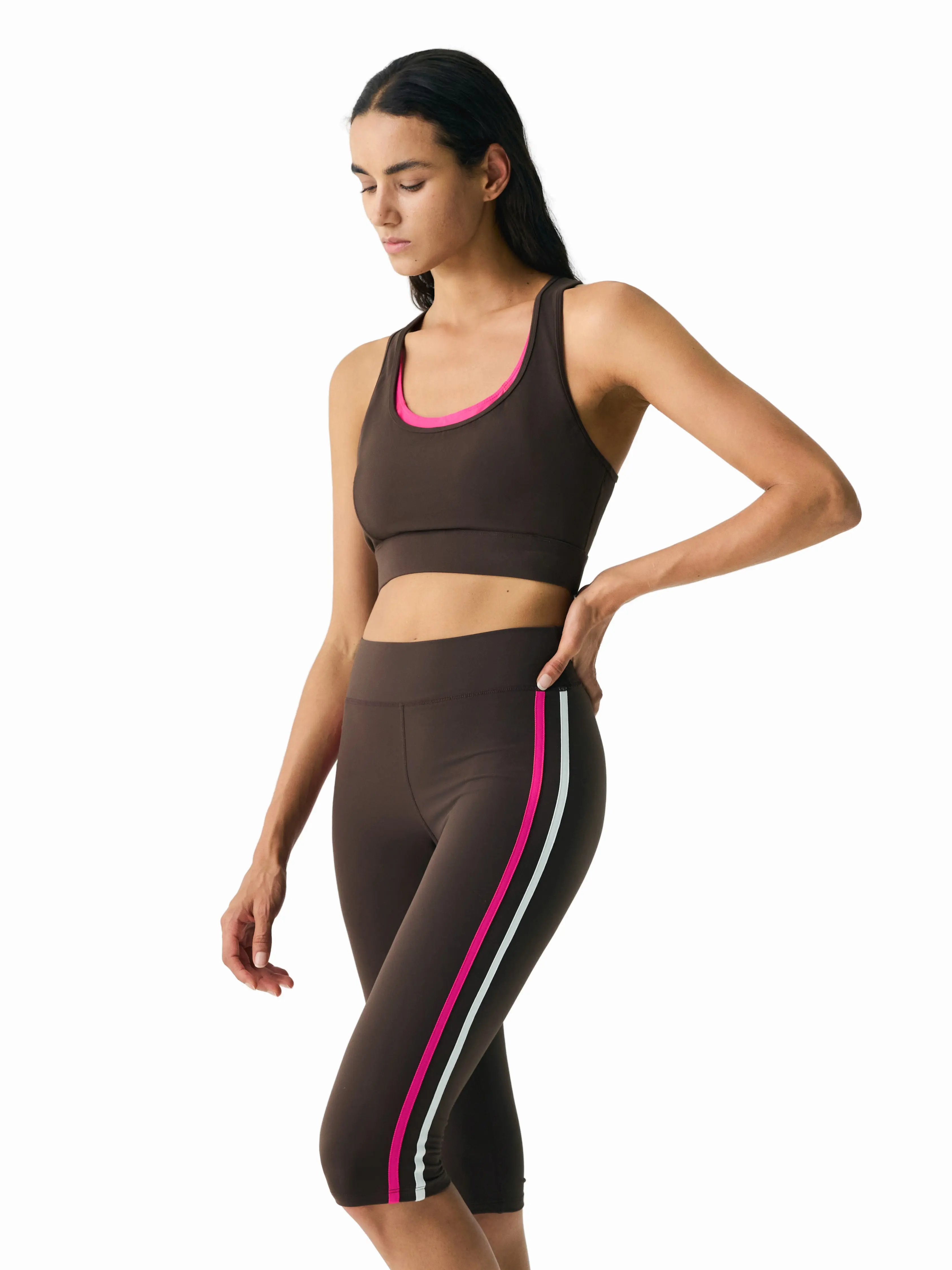 FDR X AOSSIO Women's Contrast Trim U-Neck Yoga Sports Bra Removable Pads Colorblock Crop Workout Tank Top Activewear