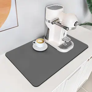 17"x12" Coffee Mat Small, Coffee Bar Accessories for Countertop, Absorbent Dish Drying Mat, Anti-Slip and  Stain Pad for Espresso Machine, Espresso Maker and Kitchen Counter, Gray