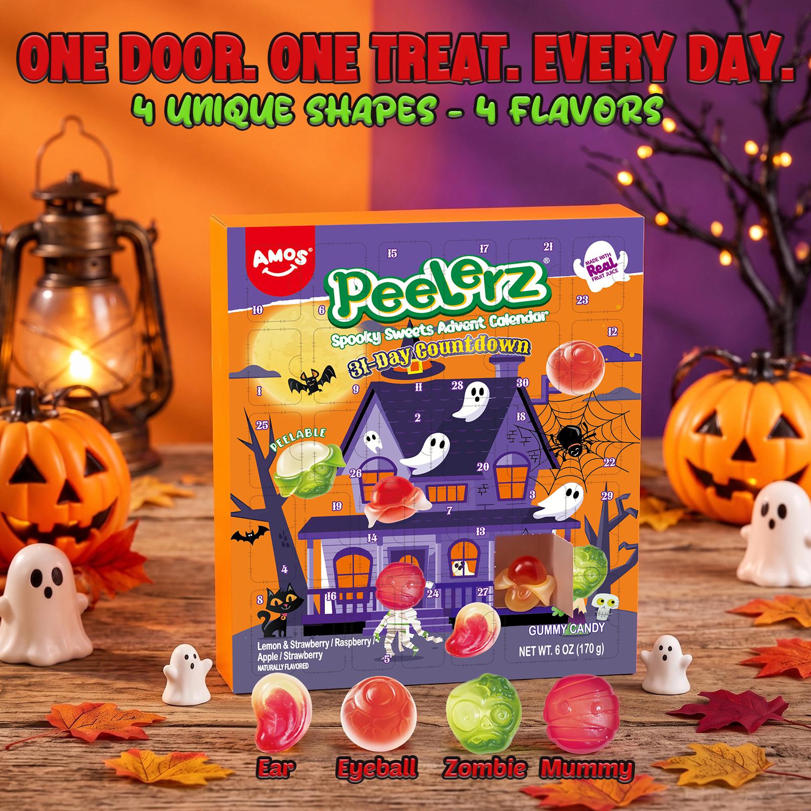 AMOS Peelerz Halloween Gummy Candy Gift Set, 31-Day Advent Calendar & Spooky Party Bag, Peelable Candy, 4 Fruity Flavors, 19.76 oz (560g) AMOS Peelerz Halloween Gummy Candy Gift Set, 31-Day Advent Calendar & Spooky Party Bag, Peelable Candy, 4 Fruity Flavors, 19.76 oz (560g)