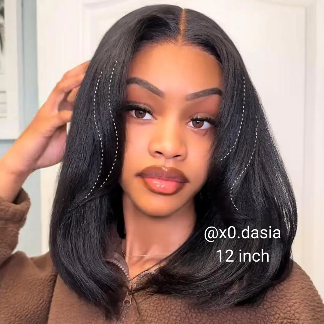 【Upgraded】Nadula Yaki Straight Put On & Go Human Hair Glueless Summer Wig With Drawstring Bob Style 13x4 7x5 Pre-Cut Lace & Natural Scalp Dealforyoudays