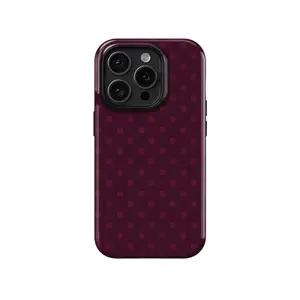 Burgundy Polka Dot iPhone Casing, 2-in-1 Glossy Thick PBT+TPU Shockproof Smartphone Cover, Heat Sublimation Full Wrap Print, Anti-Yellow Anti-Fade Tech Accessory, Retro Aesthetic Gift for Cellphone Devices, Phone Protection Accessory