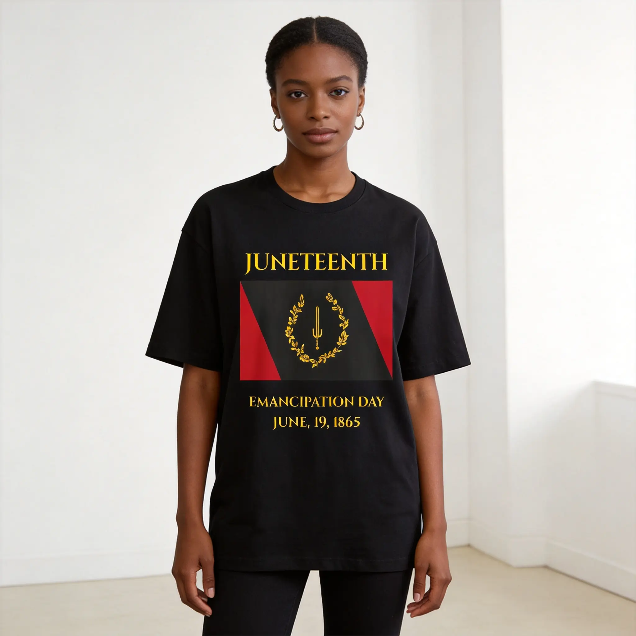 Women's Juneteenth 1865 Emancipation Day Unisex T-Shirt - Black American Heritage, Gold Print, Vintage Acid Wash Cotton Fabric, Shortleeve, Casual Everyday Fit, Freedom Celebration Gift, Shortsleeve, Round Neck, Soft