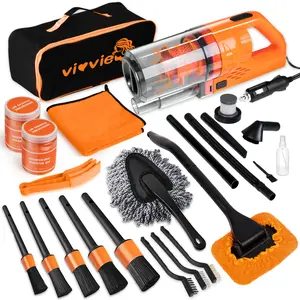 Car Detailing Kit Interior Cleaner, 17Pcs Car Cleaning Supplies with High Power Portable Car Vacuum, Detailing Brush Set, Windshield Cleaner, Orange Car Accessories for Women Men Teens Kids