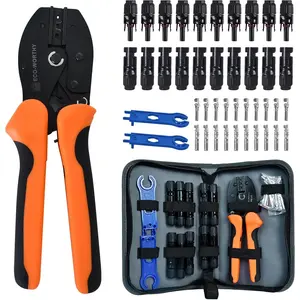 Panel Tool Kit Professional Crimper Tool with 10 Pairs MC4 Connectors and 2 Spanner Wrenches for Solar Cable Assembly Installation DIY Home Energy