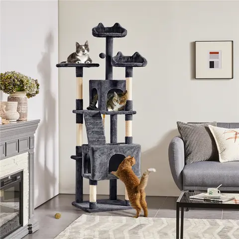 Costoffs 72″ H Multi-Level Cat Tree with Cozy Condos, Scratching Posts, Perch & Ladder, All-in-One Cat Tower for 3-4 Cats, Anti-Tip Kit, Space Saving