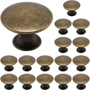 16 Pack Antique Brass Round Single Hole Cabinet Knobs Dresser Drawer Pulls Handles for Kitchen Cupboard Doors