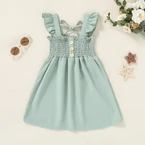 Toddler Dress Ruffle Sleeveless Button Down Dress for Toddler Girl Dress Summer Beach Casual A-line Sundress