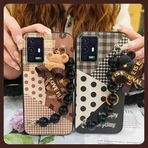 Dirt-resistant Waterproof Phone Case For ZTE Axon A31 5G Simplicity Skin-friendly feel soft case protective case Anti-knock Black pearl pendant cute Back Cover Bear bracelet