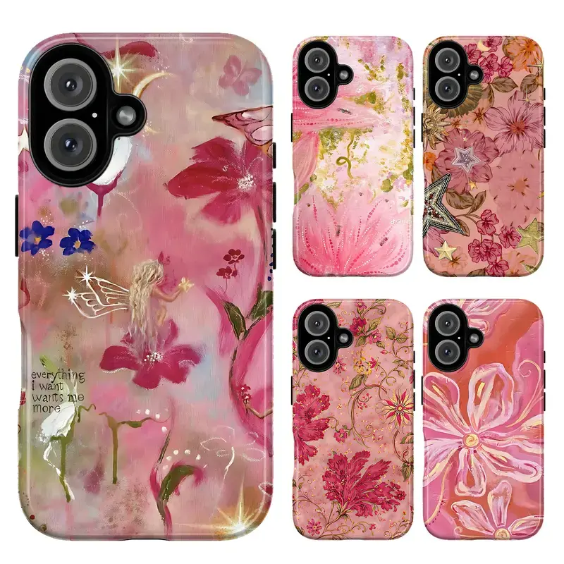 Whimsical Fairycore Phone Case – Aesthetic Pink Floral Fairy Cover with Magical Stars, Butterfly & Garden Vibe for iPhone 17 16 15 14 13 12 11