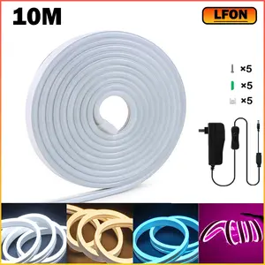 Neon Led Strip Lights 32.8ft /10m White/Warm White /ICE Blue/Pink Waterproof IP65 Flexible LED Light Strip Led Lights for Bedroom, Indoor & Outdoor, Power Adapter Included