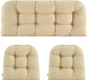 Wicker Chair Cushions of 3 Pieces Waterproof Tufted Outdoor Seat Cushions for Patio Furniture Sofa Settee Couch,1 Loveseat and 2 U-Shaped Cushions,Beige