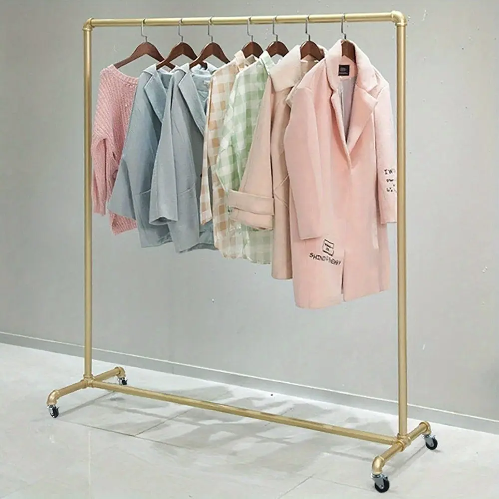 Heavy-Duty Mobile Clothes Rail with 4-Wheel Movable Garment Hanging Rack - Galvanized Steel Water Pipe Frame Suitable for Shop,, Workroom Display Stand, Clothing Rail System, Space-Saving Freestanding for Retail & Storage