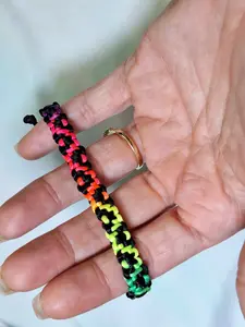 Handmade Rainbow Gradient Paracord Bracelet - Black Base with Vibrant Colors