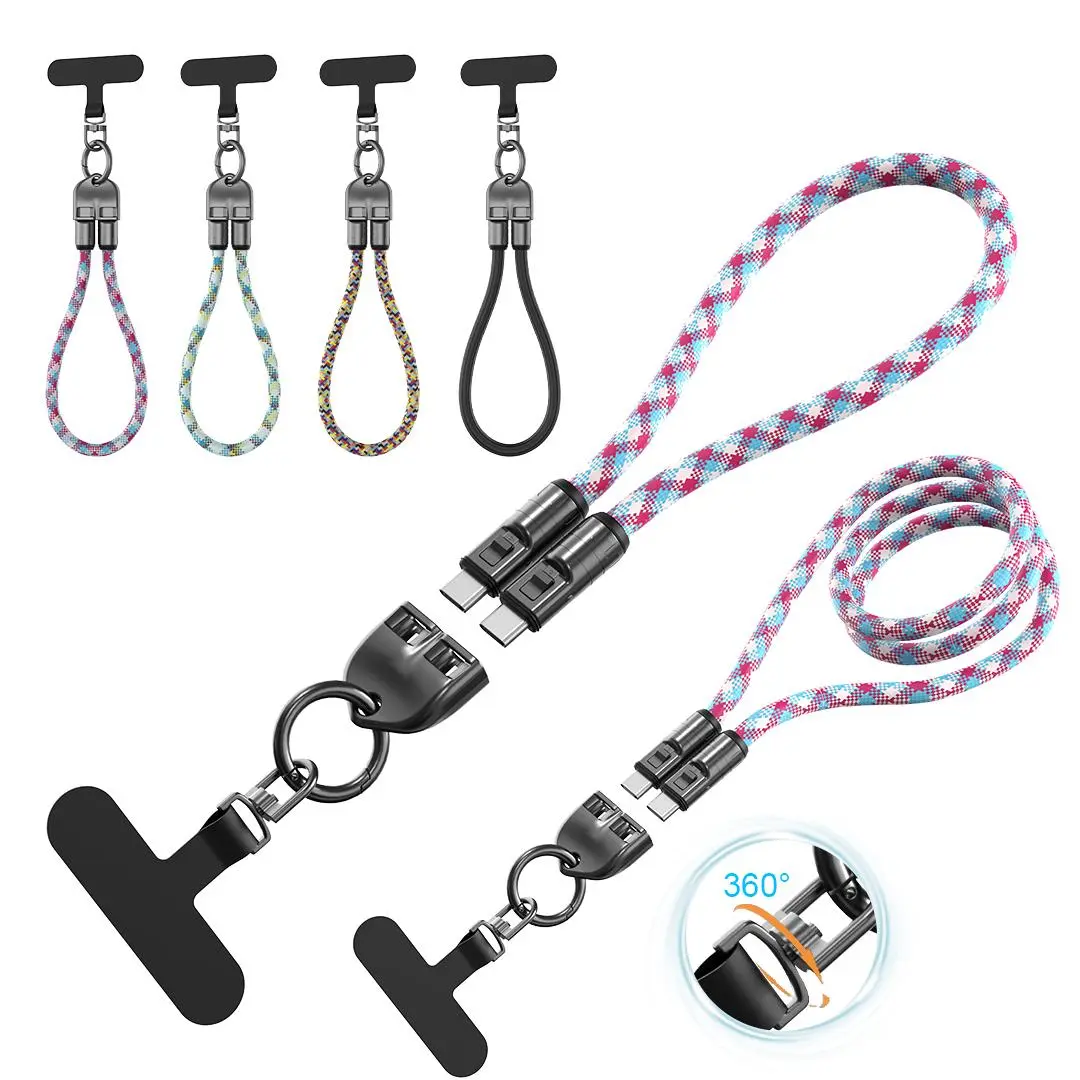 AISONK 240W USB-C to USB-C PD 3.1 Fast Charging Cable, 2-in-1 Portable Phone Lanyard Design, Zinc Alloy Connector, Colorful Braided - for Cellphone, Mobile, Smartphone & Electronic Devices (Charger Compatible Fast Cables)