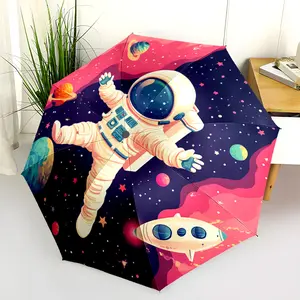 1 PC Automatic Folding Umbrella - Astronaut Floating in Space Pattern, Portable & Foldable Design with 8 Ribs, Merry Christmas Pattern,Casual Outdoor Accessory Halloween and Christmas Birthday Gifts. K00110