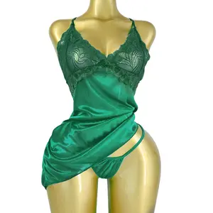 Women's Lace Satin V Neck Adult Nightgown,Sexy Breathable Adjustable Strap Teddy Bodysuit Backless Pajamas Sleepwear Nightwear,Night Dress & Underwear Panty Thong Lingerie for Women,Honeymoon,Wedding,Sweet,Birthday,Date Night Outfits,Valentine's Day Gift