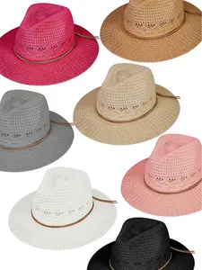 Women's Cotton Knitted Panama Fedora Summer Wide Brim Sun Hat