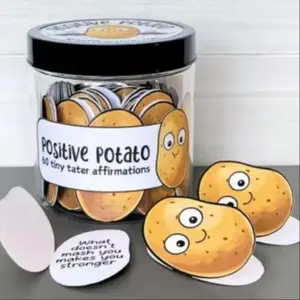 Pickled Cucumber & Potato Affirmation Cards, 60 Unique Positive Messages, Decorative Gift Set, Greeting Card, Humorous Emotional Support Belief Cards