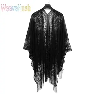 Tulle Fringed Hollow‑Out Lace Scarf Shawl, Viral Sheer Silk‑Feel Long Cape, Elegant Sun‑Protection Wrap for Dinner Dresses, Qipao, Bride & Bridesmaid Outfits, Stylish Formal & Wedding‑Ready Accessory