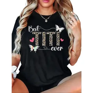 Blessed Titi Aunt Appreciation Gift T-Shirt - Best Titi Ever Text & Leopard Print Letters - Soft Breathable Cotton Tee for Women & Men - Relaxed Fit Casual Shirt for Birthday, Mother'S Day, Aunt Gifts - Everyday & Special Occasion Apparel, Birthday Presen