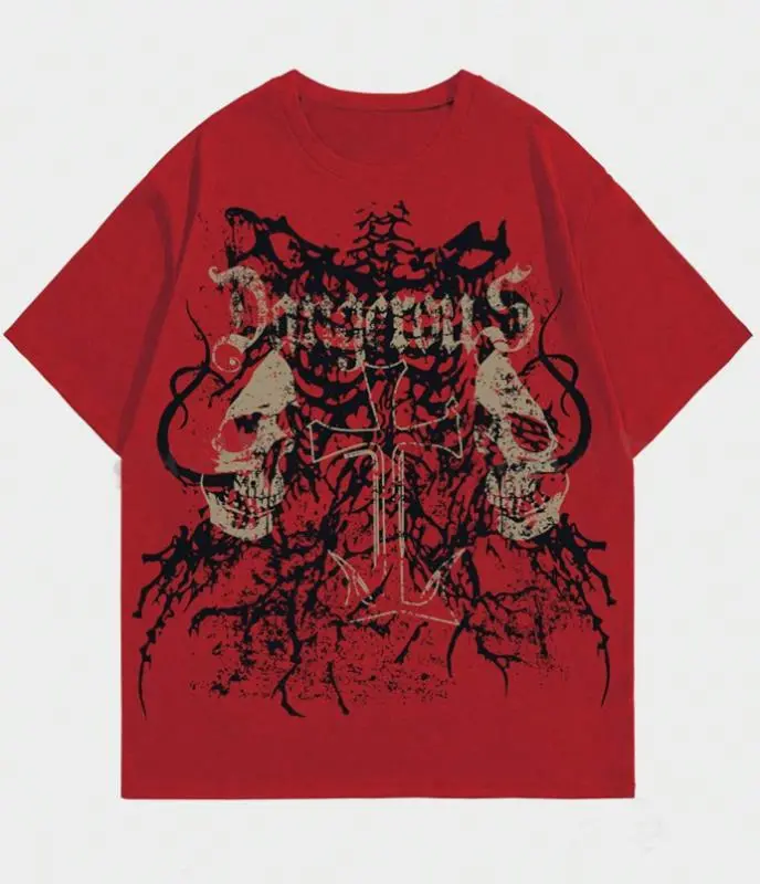 Vintage Y2K Affliction Grunge Punk Men Gothic - Style Skull And Cross Printed T-Shirt For Men Women, Top Menswear Streetwear Crewneck Shortsleeve