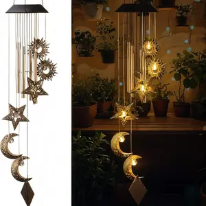 Solar Powered Wind Chime Light, Hollow Out Outdoor Camping Light, Waterproof Solar Hanging Light, Outdoor Decoration, Garden Yard Gift, Solar Wind Chimes