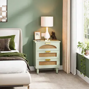 20-Inch Night Stand, 3-Drawer Wood Bedside Table Storage Cabinet for Bedroom, Green