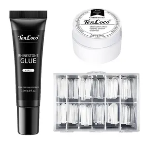Tencoco 4 in 1 Rhine Stone Glue and 4 in 1 Extension Gel Nail Gel Set, Multi Functional Nail Art Gel 15ML Kit, Easy Use for Beginner, Gifts for Women