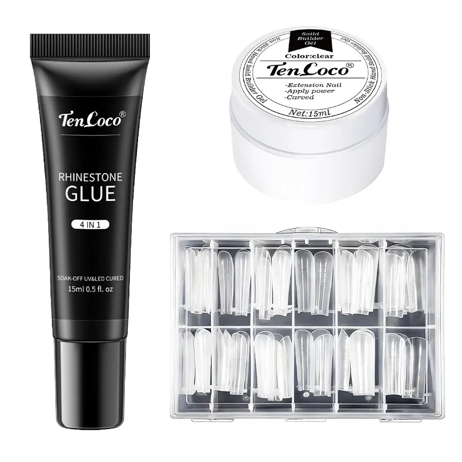 Tencoco 4 in 1 Rhine Stone Glue and 4 in 1 Extension Gel Nail Gel Set, Multi Functional Nail Art Gel 15ML Kit, Easy Use for Beginner, Gifts for Women tiktokshopspringglowup #SummerVibes