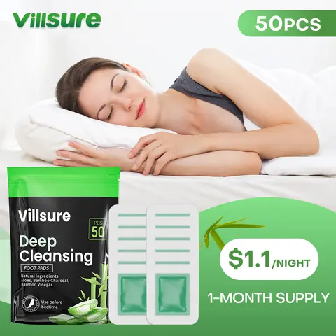 Villsure Deep Cleansing Foot Pads Foot Care With 50 Patches,Natural Aloes,Sea salt,Tourmaline,Herbal Foot Detox Patches For Foot Care,Adhesive Sheets, lmprove Sleep Quality,Relieve Fatigue and Exhaustion,Cleanse the Body & Mind,Bamboo Detox