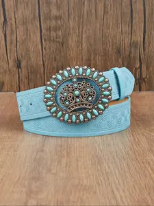 Women's Vintage Floral Embossed Belt, Boho Style Western Belt for Jeans, Fashion Belt for Party, Daily Clothing Decor, Trendy All-match & Exquisite Belt for Gift