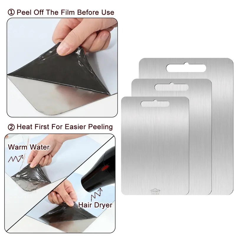 3PCS Stainless Steel Cutting Board Set S+M+L Sizes Food-Grade Metal Chopping Boards for Meat Vegetables & Ultrathin & Durable, Portable & Rust-Resistant Easy to Clean More Edge-Smoothing Kitchen Tools - Kitchenware 2