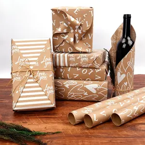 Double-Sided Printed Kraft Paper Gift Wrapping Paper, Large Size 43x300cm, Floral Packaging, Party Decoration, Thick Kraft Paper