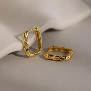 Hammered Rectangle Hoops by Caitlyn Minimalist