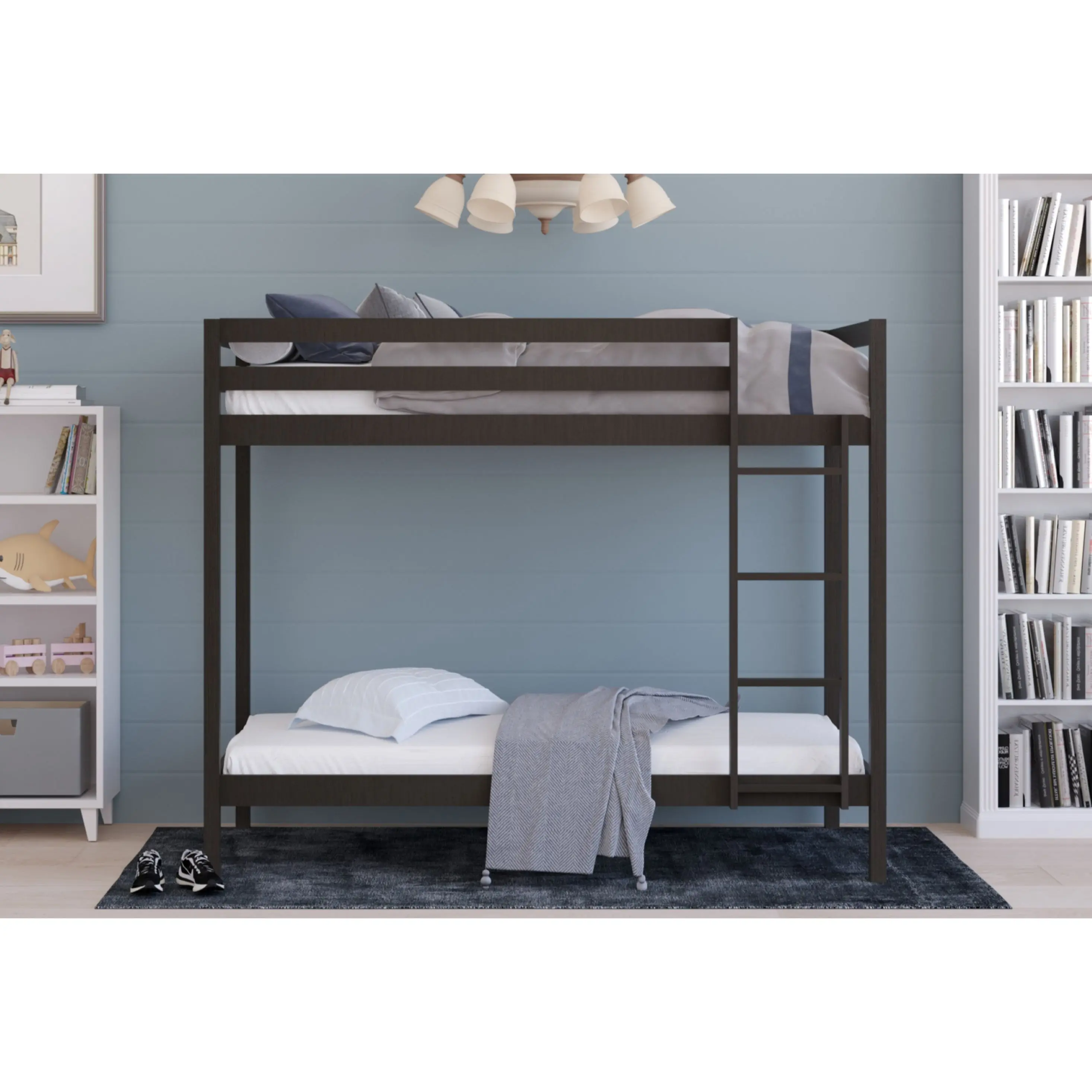 Favorer Castine Classic Space-Saving Twin Over Twin Solid Wood Standard Bunk Bed for Teens, 78.0"(l) x 41.5"(w) x 64.4"(h), Built-in Ladder, Assembly Required