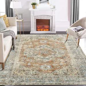 Vintage Medallion Runner Rug Machine Washable Runner Rug with Non-Slip Backing Non Shedding Throw Mat Stain Resistant Low Pile Indoor Carpet for Kitchen Hallway Laundry