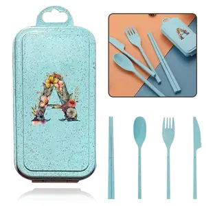 Portable Wheat Straw Tableware Set, Detachable Cutlery with Storage Box, Ideal for Travel Camping & Daily Use, 26-Letter Design