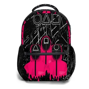 Trending Squid Game Full-Print 17" Waterproof Backpack - Durable Machine-Washable Design, Multi-Compartment Storage + Padded Straps for Commute, Travel & Outdoor Essentials Geek Bag Casual